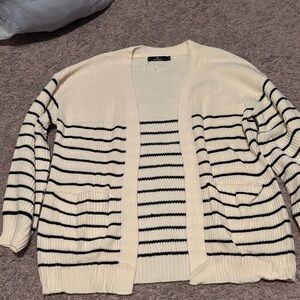 Elegant Cream and Black Striped Women's Cardigan